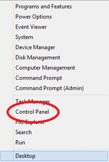 Windows 8 Quick Access Menu, Control Panel